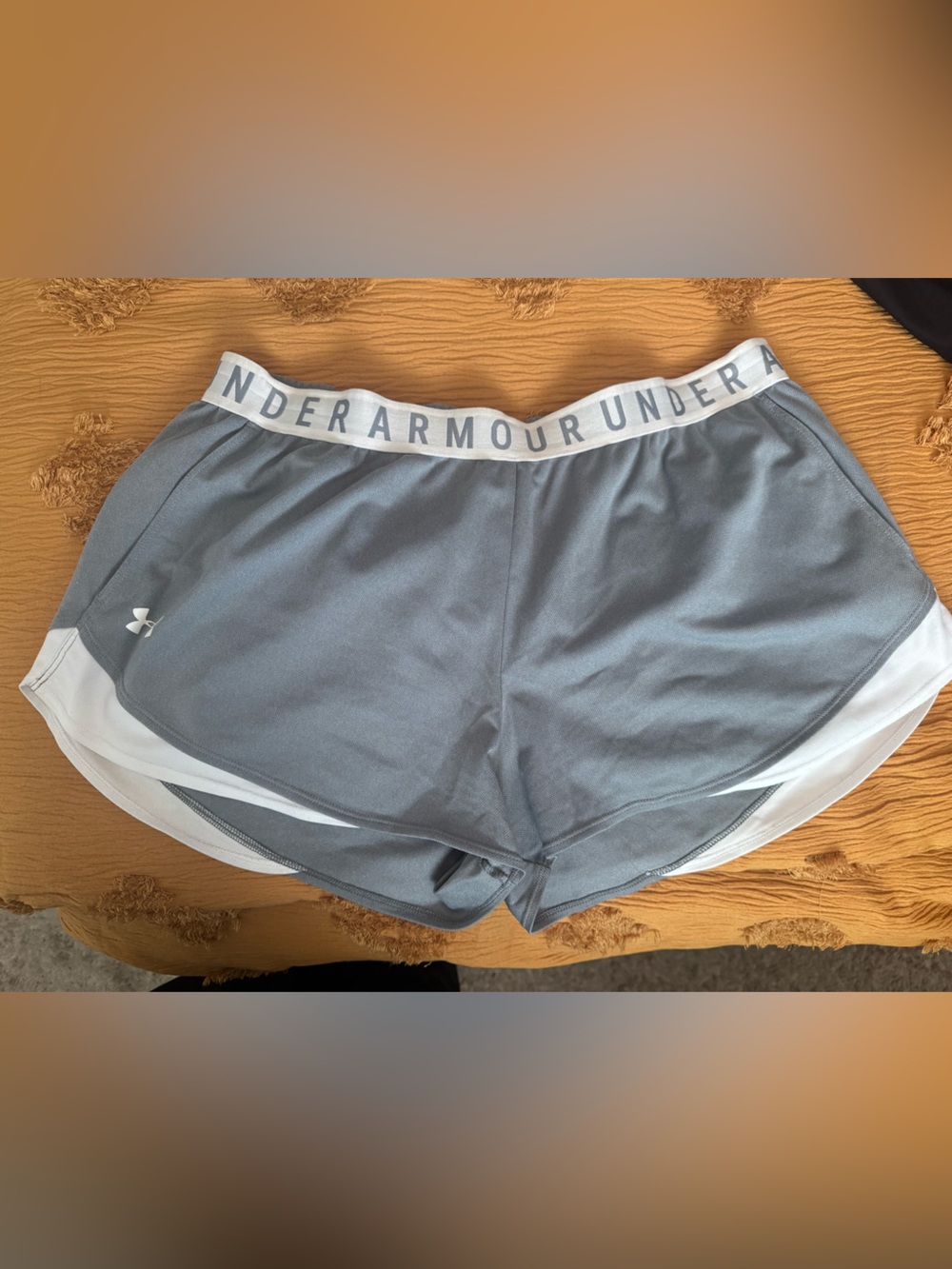 Under Armour Gray and White Loose Shorts, 3” inseam, size XL